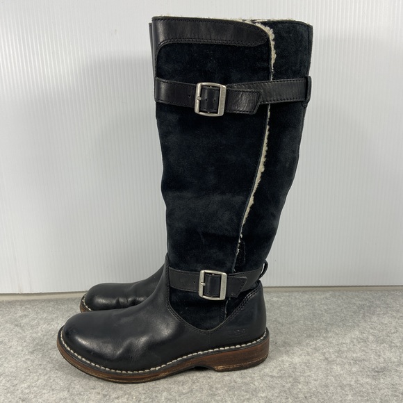 UGG Dunwich Knee High Tall Black Suede Leather Winter Riding Boot Womens Size 7 - Picture 7 of 16